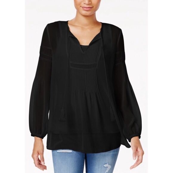 ✨ HP✨Tommy Hilfiger Sheer Split-Neck Top✨ - Picture 1 of 1